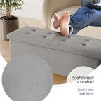 Storage Ottoman Bench with Bins, 43-in Storage Bench for Bedroom End of Bed, Folding Foot Rest Ottoman for Living Room Max 660lbs, Fabric Ottomans, Light Grey