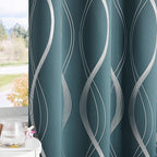 NICETOWN 100% Blackout Curtains Panels for Living Room, Greyish Blue, 52" Wide x 84" Long, 2 Panels, Sound Reducing Thermal Insulated Wave Line Foil Print Design Curtains for Patio Sliding Glass Door