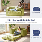MAXYOYO Convertible Sofa Bed, Pull Out Loveseat Sleeper Sofa, 2 in 1 Folding Couch Bed, Fold Out Floor Couch with Pillows for Living Room Bedroom Lounge, Green