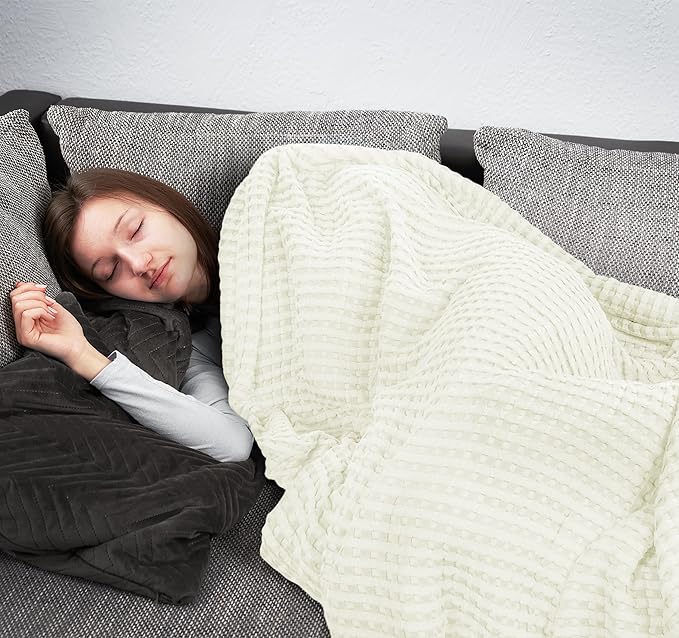 Utopia Bedding Ivory 100% Cotton Waffle Blanket 300 GSM [Queen - 90x90 Inch] Soft Lightweight Breathable Bed Blanket for All Season