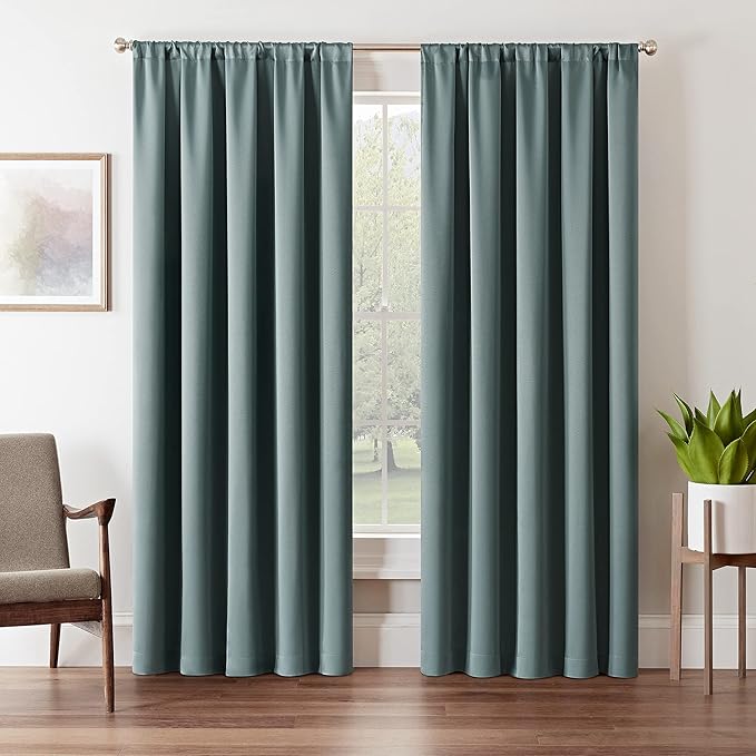 Eclipse Solid Thermapanel Room Darkening Rod Pocket Curtain, Window Curtain for Bedroom and Living Room, (1 Panel), 52 in Wide x 84 in Long, River Blue