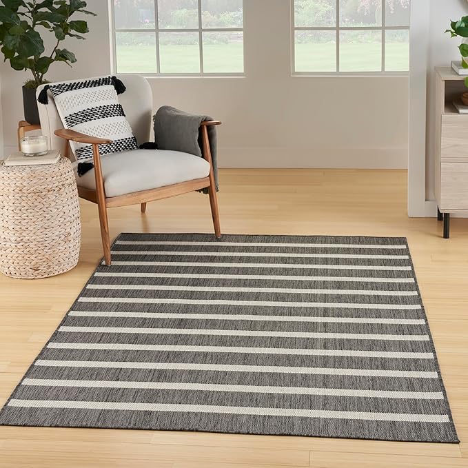 Nourison Home Positano Charcoal Ivory 7' x 10' Area Rug - Easy Clean, Non Shedding, Bed Room, Living Room, Dining Room, Kitchen (7' x 10')