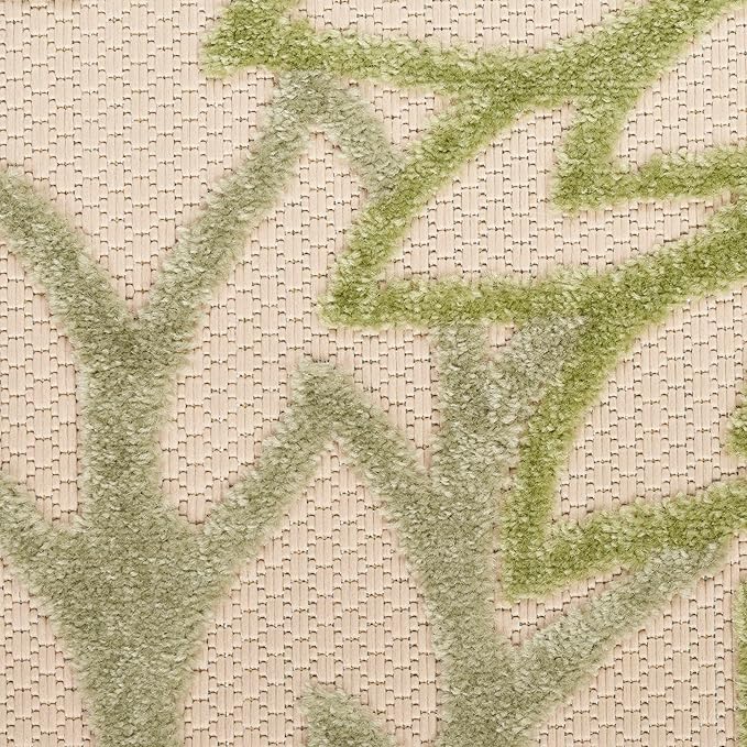 Nourison Home Aloha Indoor-Outdoor Ivory Green 9' x 12' Area Rug, Easy Cleaning, Non Shedding, Bed Room, Living Room, Dining Room, Backyard, Patio, Deck (9x12)