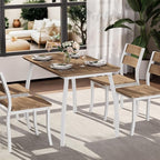 IDEALHOUSE Dining Table Set for 4 Modern Kitchen Table and Chairs Set with Chamfered Edges Cushioned Seats Space-Saving Metal Frame for Dining Room Apartment Small Spaces, White & Wood Grain Color