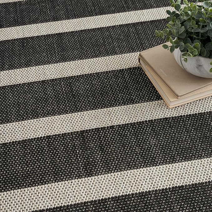 Nourison Home Positano Black Ivory 9' x 12' Area Rug - Easy Clean, Non Shedding, Bed Room, Living Room, Dining Room, Kitchen (9' x 12')