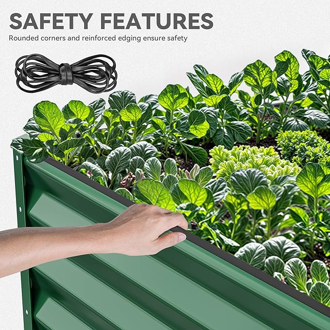YITAHOME 96x48x18 in Galvanized Raised Garden Bed Kit, Large Metal Planter Box with Gloves, Safety Rubber & Support Rod, Outdoor Flower Bed for Plants Vegetables, Green