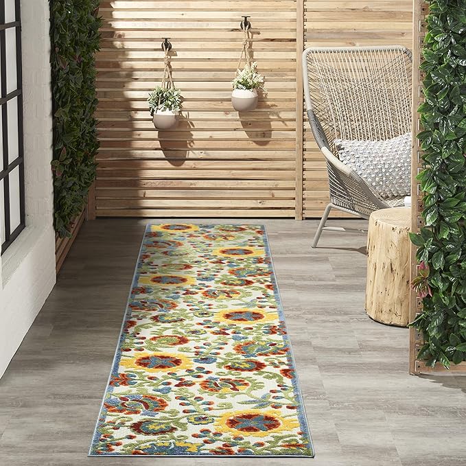 Nourison Home Aloha Ivory Multicolor 2'3" x 10' Area Rug - Easy Clean, Non Shedding, Bed Room, Living Room, Dining Room, Kitchen (10' Runner)