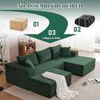 110” Cloud Sectional Couch, Boneless Sofa for Living Room, Modular Sectional Sofa with Deep Seat, Comfy Fluffy U-Shaped Couch with Right-Facing Chaise, No Assembly Required, Green