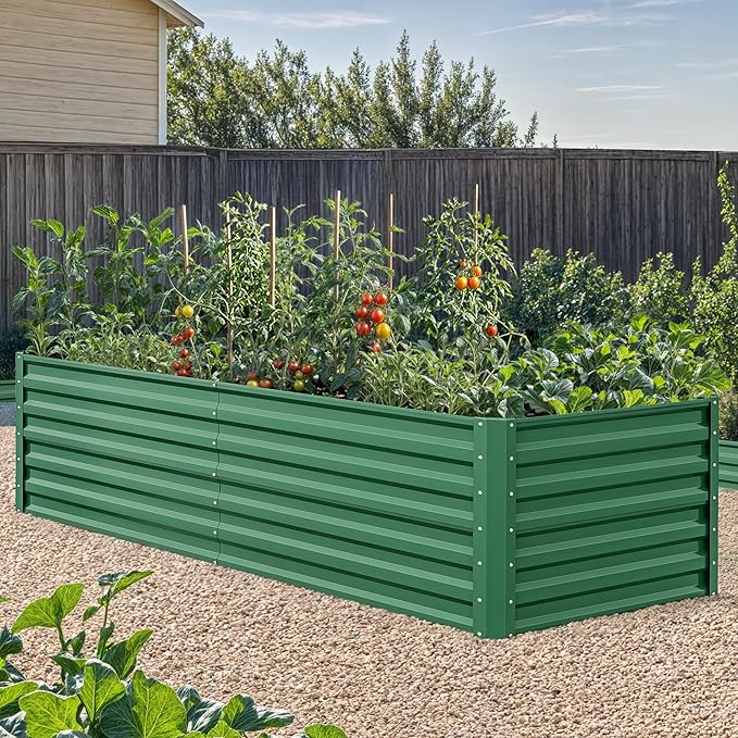 YITAHOME 72x36x24 in Galvanized Raised Garden Bed Kit, Large Metal Planter Box with Gloves & Support Rod, Outdoor Flower Bed for Plants Vegetables, Green