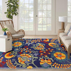 Nourison Home Aloha Navy Multicolor 7'10" x 10'6" Area Rug - Easy Clean, Non Shedding, Bed Room, Living Room, Dining Room, Kitchen (8' x 11')