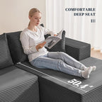 110” Cloud Sectional Couch, Boneless Sofa for Living Room, Modular Sectional Sofa with Deep Seat, Comfy Fluffy U-Shaped Couch with Right-Facing Chaise, No Assembly Required, Grey