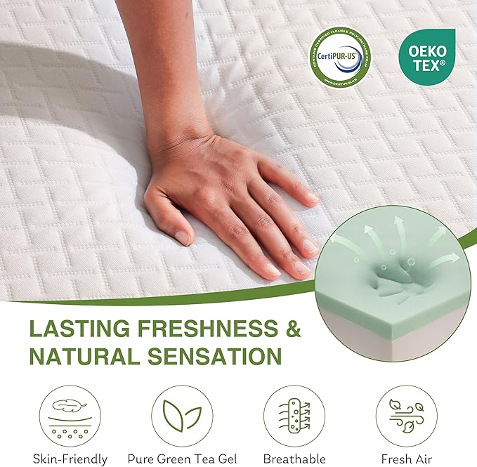 EGOHOME King Size Memory Foam Mattress, 8 Inch Bed Mattress in a Box with Cooling Green Tea Gel, Relieve Pressure with Medium Support, CertiPUR-US Certified, 80''L x 76''W, White