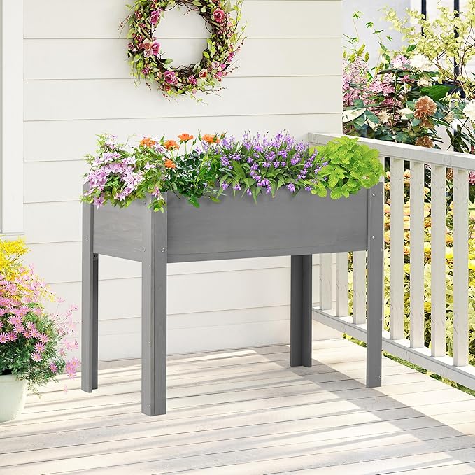Raised Garden Bed with Legs, 40x20x31'', Solid Wood Elevated Planter Box for Outdoor Backyard Patio