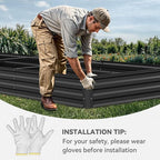 YITAHOME 144x48x12 in Galvanized Raised Garden Bed Kit, Large Metal Planter Box with Gloves, Safety Rubber & Support Rod, Outdoor Flower Bed for Plants Vegetables, Black