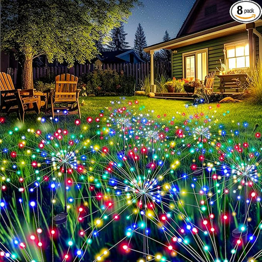 GIGALUMI Garden Decor Outdoor Lights 120LED 8Pack, Solar Garden Lights for Christmas Outside Fairy Firework Decorative,Solar Powered for Yard Pathway Flowerbed Planter Balcony Patio Decor (Multicolar