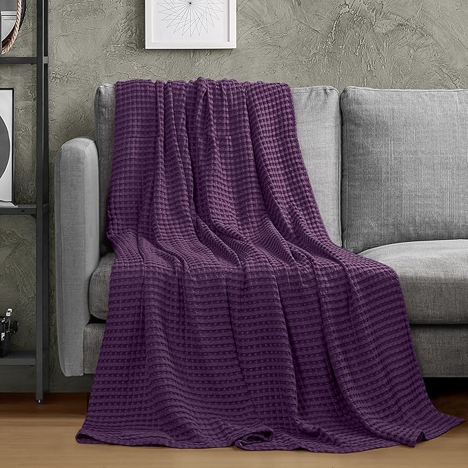Utopia Bedding Plum 100% Cotton Waffle Blanket 300 GSM [King - 90x108 Inch] Soft Lightweight Breathable Bed Blanket for All Season