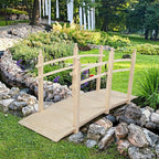 VINGLI 7.5 ft Garden Bridge, Arch Walkway Wooden Bridge with Safety Rails Natural Finished, Decorative Landscaping Footbridge for Koi Pond, Dry Creek Bed, Garden Pathway or Japanese Zen Decor
