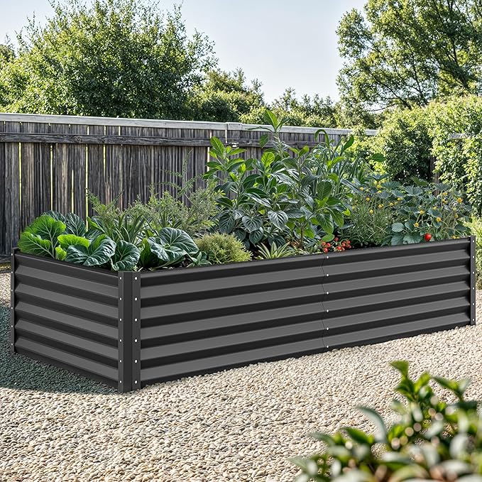 YITAHOME 96x48x18 in Galvanized Raised Garden Bed Kit, Large Metal Planter Box with Gloves, Safety Rubber & Support Rod, Outdoor Flower Bed for Plants Vegetables, Black