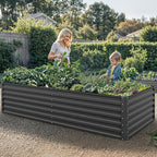YITAHOME 8x4x2 ft 4pcs Galvanized Raised Garden Bed Kit, Large Metal Planter Box with Gloves, Safety Rubber & Support Rod, Outdoor Flower Bed for Plants Vegetables, Black