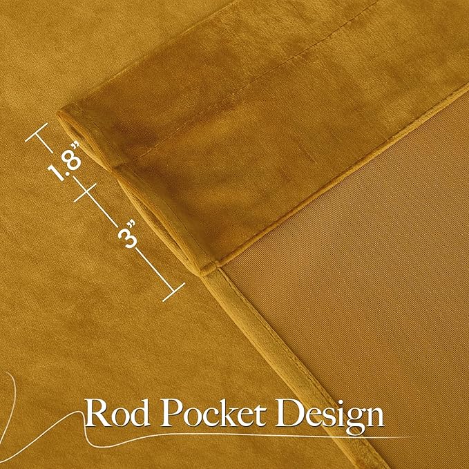 NICETOWN Mustard Gold Velvet Curtains Long Drapes, Living Room Office Luxury Bedroom Room Darkening Velvet Curtains, Rod Pocket Velvet Curtains 84" Long, 52 inches Wide, Set of 2