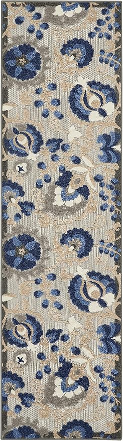 Nourison Home Aloha Natural Blue 2'3" x 10' Area Rug - Easy Clean, Non Shedding, Bed Room, Living Room, Dining Room, Kitchen (10' Runner)