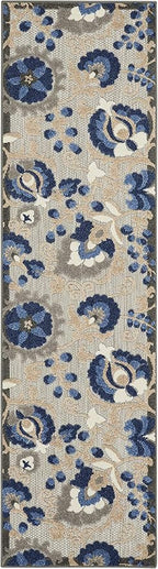 Nourison Home Aloha Natural Blue 2'3" x 10' Area Rug - Easy Clean, Non Shedding, Bed Room, Living Room, Dining Room, Kitchen (10' Runner)