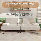 Shahoo Modern Upholstered Convertible Folding Futon Sofa Bed with Removable Armrests, Metal Legs, 2 Cup Holders for Living Room, Beige