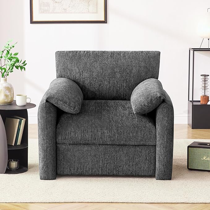 Chenille Oversized Armchair, 38.6'" Wide Accent Chairs for Living Room & Bedroom Modern Lounge Chair, Upholstered Mid-Century Reading Chair,Comfy Living Room Chair(Darkgray, 2 Pack)