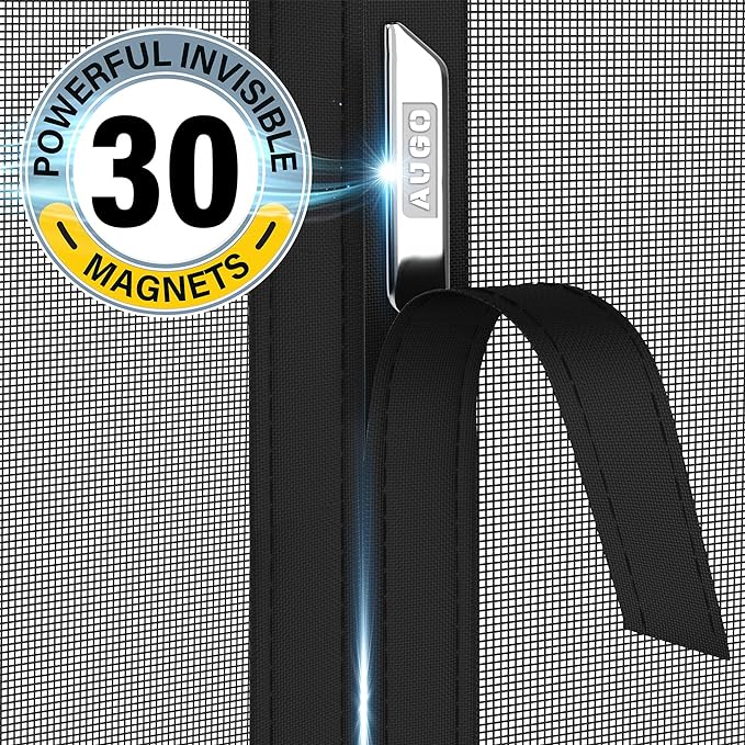 AUGO Garage Door Screen, 2 Car 9x7FT, Fiberglass mesh with Magnetic Closure, Heavy Duty Weighted Bottom, Easy Assembly & Pass, Hands Free Screen Door