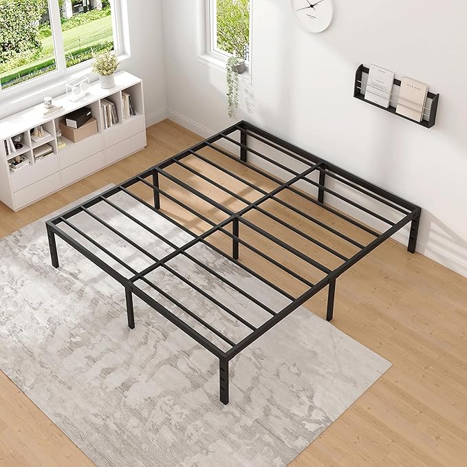 Metal Bed Frame,Full Size Bed Frame with Storage Space,Heavy Duty Sturdy Mattress Foundation,Easy Assembly,No Box Spring Needed, Black,12 Inch,Full