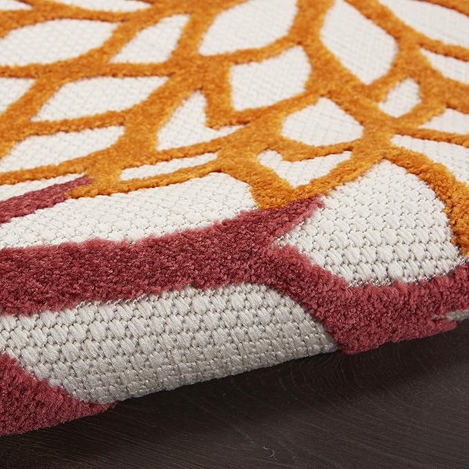 Nourison Home Aloha Indoor/Outdoor Red Multi Colored 4' x Round Area Rug, Tropical, Botanical, Easy Cleaning, Non Shedding, Bed Room, Living Room, Dining Room, Deck, Backyard, Patio (4 Round)
