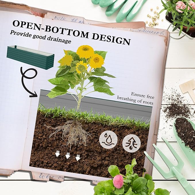 Outsunny 8 x 2 x 2ft Galvanized Raised Garden Bed Kit, Outdoor Metal Elevated Planter Box with Safety Edging, Large Raised Bed for Growing Flowers, Herbs and Vegetables, Green