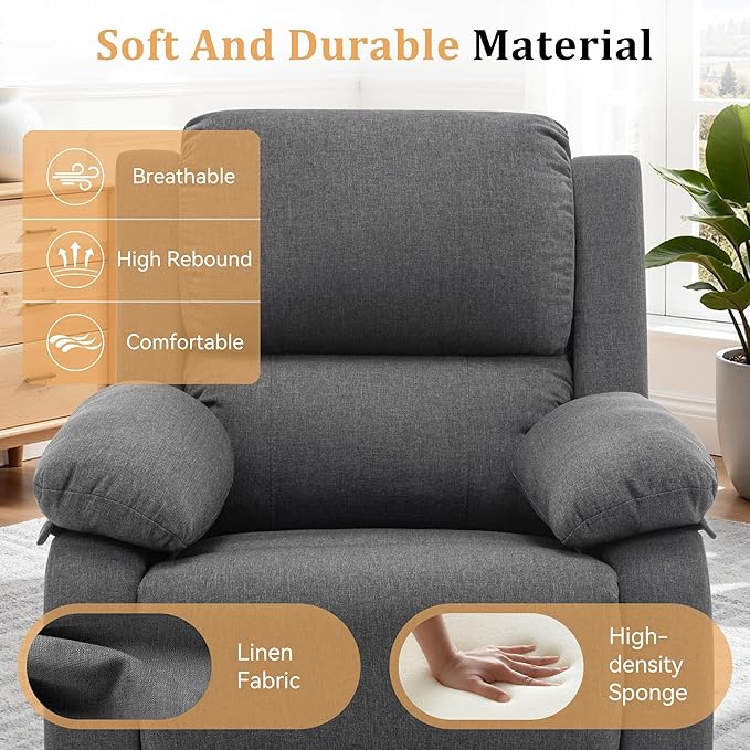 Recliner Chair, 360 Swivel Rocker Chair for Adults, Small Rocking Recliner for Small Spaces, Upholstered Fabric Glider Recliner Nursery (Swivel Rocker Recliner, Grey)