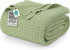 Utopia Bedding Sage Green 100% Cotton Waffle Blanket 300 GSM [Full - 90x84 Inch] Soft Lightweight Breathable Bed Blanket for All Season
