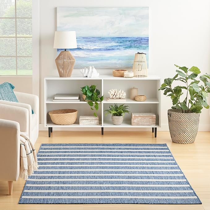 Nourison Home Positano Navy Ivory 7' x 10' Area Rug - Easy Clean, Non Shedding, Bed Room, Living Room, Dining Room, Kitchen (7' x 10')