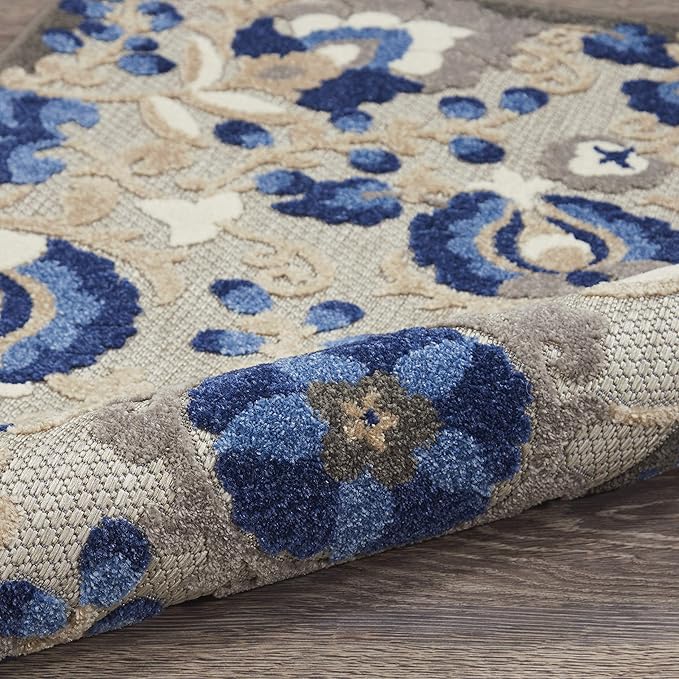 Nourison Home Aloha Natural Blue 2'3" x 12' Area Rug - Easy Clean, Non Shedding, Bed Room, Living Room, Dining Room, Kitchen (12' Runner)