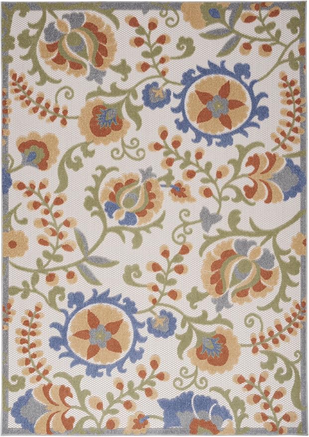 Nourison Home Aloha Ivory Blue 6' x 9' Area Rug - Easy Clean, Non Shedding, Bed Room, Living Room, Dining Room, Kitchen (6' x 9')