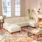 Homall Modular Sectional U Shaped Sofa Couches for Living Room, Comfy Chenille 4 Seat Sofa Set with Removable Pillows, Lounge Chaise Upholstered Couch for for Apartment (Corduroy, Light Beige)