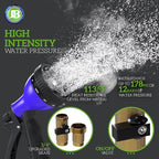 J&B XpandaHose 75ft Expandable Garden Hose with Holder - Heavy Duty Superior Strength 3750D - 4 -Layer Latex Core - Extra Strong Brass Connectors and 10 Spray Nozzle w/Storage Bag (Blue 75)
