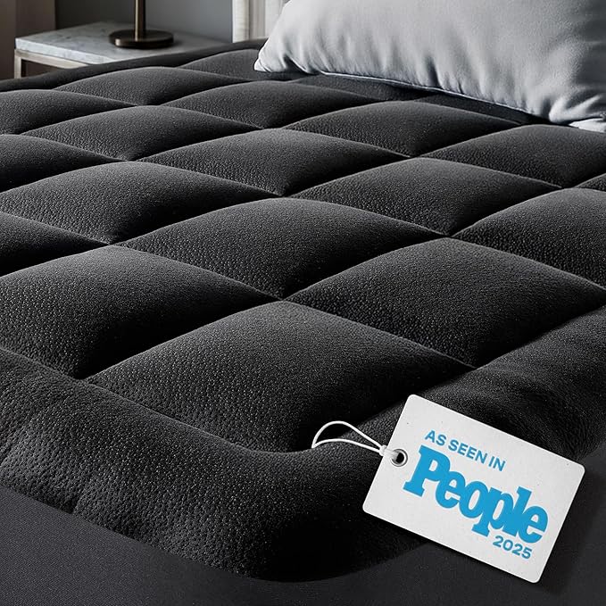 Ultra Soft California King Size Mattress Topper - Viscose Made from Bamboo Pillow Top Mattress Pad for Back Pain Relief - Naturally Cooling for Hot Sleepers, Black