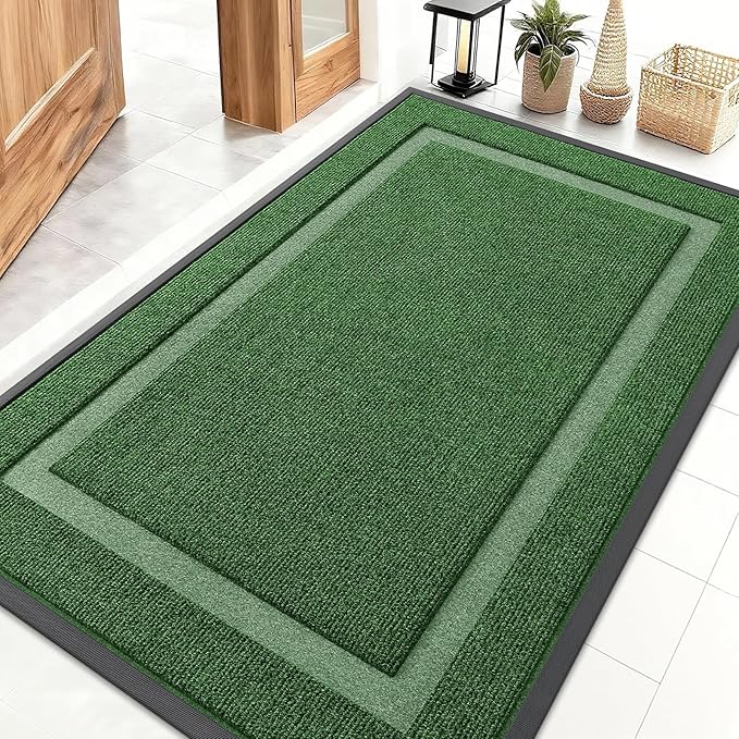 OLANLY Front Door Mat Indoor Outdoor Entrance, Waterproof All-Season, All-Weather Doormat, Sturdy Natural Rubber, Fade Resistant, Low Profile, Easy Clean Patio Porch Entryway Mat, 59x40, Green