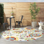 Nourison Home Aloha Ivory Multicolor 7'10" x Round Area Rug - Easy Clean, Non Shedding, Bed Room, Living Room, Dining Room, Kitchen (8' x Round)
