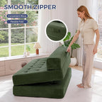 MAXYOYO Folding Sofa Couch, Convertible Floor Sleeper Couch with 2 Pillows, Tufted Floor Oversized Loveseat Couch Tufted Fold Out Chair Bed Comfy Sofa Lounge for Living Room Bedroom, Dark Green