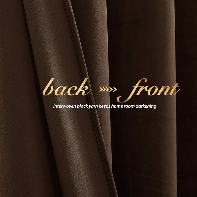 NICETOWN Thermal Insulated Brown Velvet Curtains, Sound Reducing Heavy Matt Solid Room Darkening Drapes/Panels for Holiday (2 Panel Per Pack, 63 inches Long)