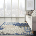 Nourison Home Aloha Indoor/Outdoor Blue/Multicolor 3'6" x 5'6" Area Rug, Tropical, Botanical, Easy Cleaning, Non Shedding, Bed Room, Living Room, Dining Room, Deck, Backyard, Patio (3x5)