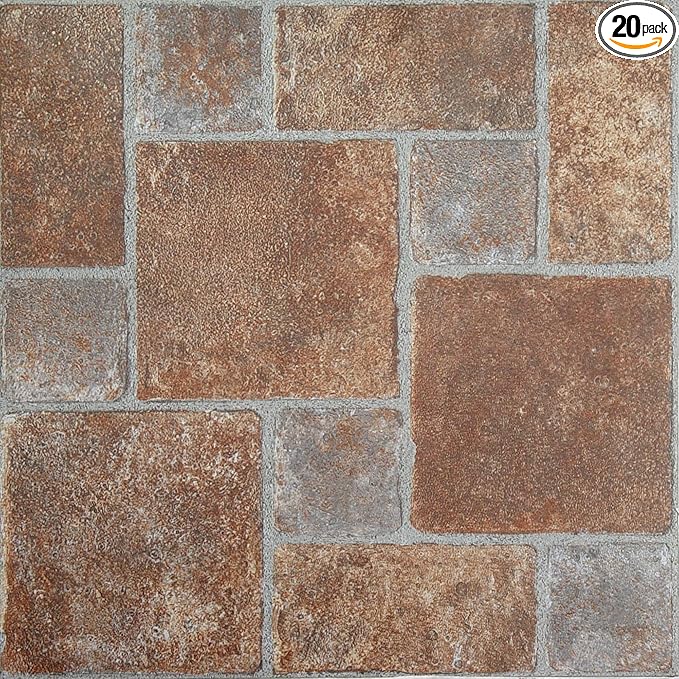 Nexus Self Adhesive 12-Inch Vinyl Floor Tiles, 20 Tiles - 12" x 12", Brick Pavers Pattern - Peel & Stick, DIY Flooring for Kitchen, Dining Room, Bedrooms & Bathrooms by Achim Home Decor