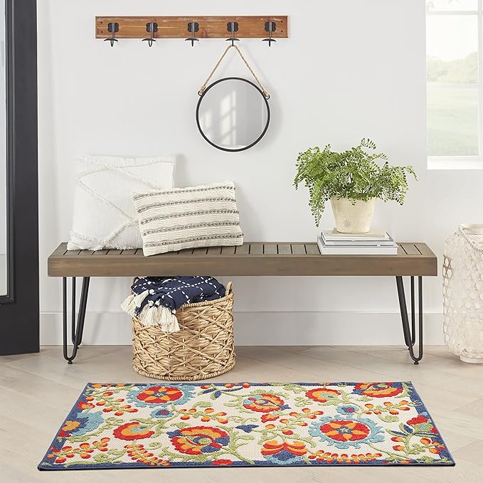 Nourison Home Aloha Multicolor 3' x 5' Area Rug - Easy Clean, Non Shedding, Bed Room, Living Room, Dining Room, Kitchen (3' x 5')