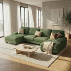Homall Sectional U Shaped Sofa Couches for Living Room, Comfy Corduroy 4 Seat Sofa Set with Removable Pillows, Lounge Chaise Upholstered Couch for for Apartment (Corduroy, Dark Green)