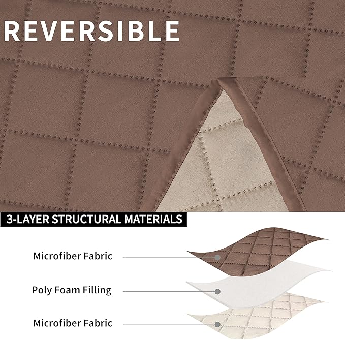 Easy-Going Recliner Sofa Cover with Console, Reversible Couch Cover for Living Room, Split Sofa Cover for Each Seat with Elastic Straps for Kids, Dogs, Pets (3 Seater, Brown/Beige)