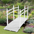 VINGLI Garden Bridge, Classic Wooden Bridge with Safety Rails, Decorative Arhced Footbridge for Patio Pond, Creek, Pathway (White, 7.5 ft)